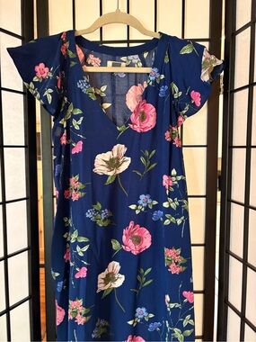 Old Navy Blue Floral Flutter-Sleeve Dress
